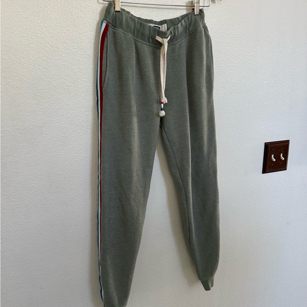 Sol Angeles Olive Track Joggers with Red & Light Blue Stripes